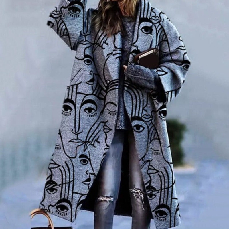 Woman posing in a long winter trench coat