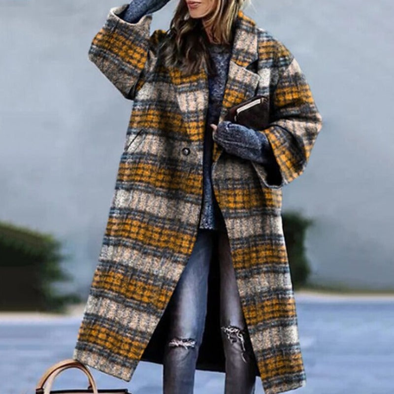 Side view of the long winter trench coat