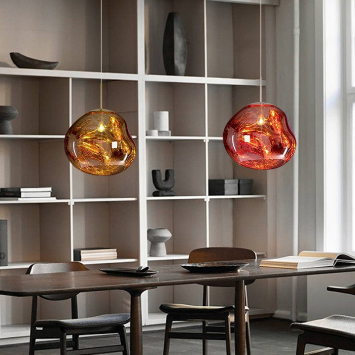 Pendant light glowing softly in a bedroom setting