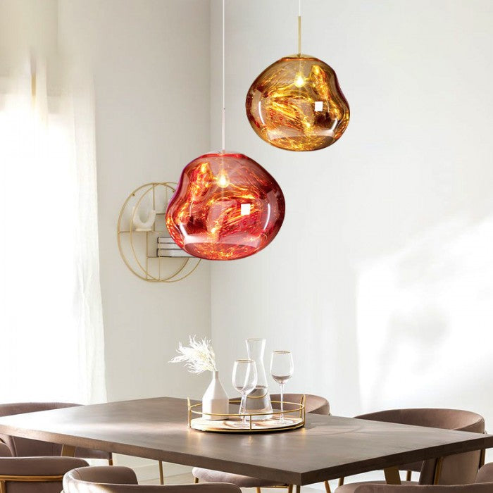 Side view showing the pendant light's cord and canopy