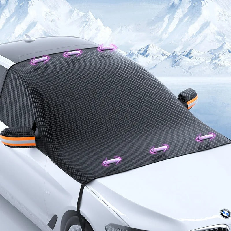 Close-up of magnetic edges on windshield cover