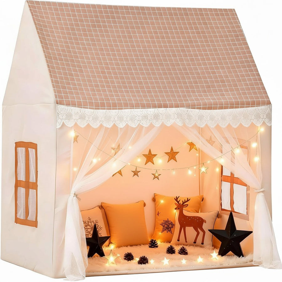 Playhouse tent with plaid roof — a cozy play space for kids