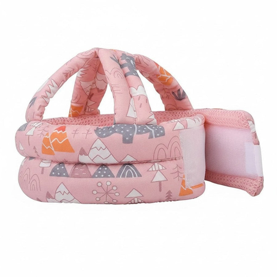 Soft Pink Forest head protection pillow for baby on white background