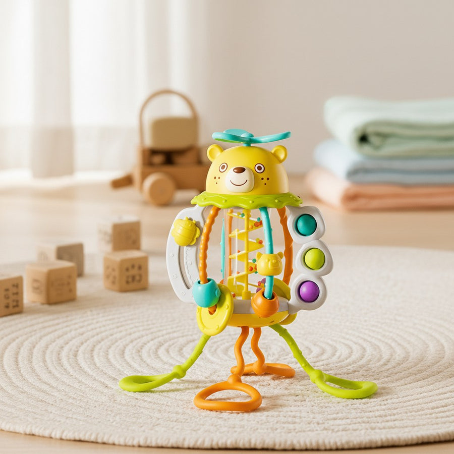 Bear activity rattle in a Scandinavian nursery