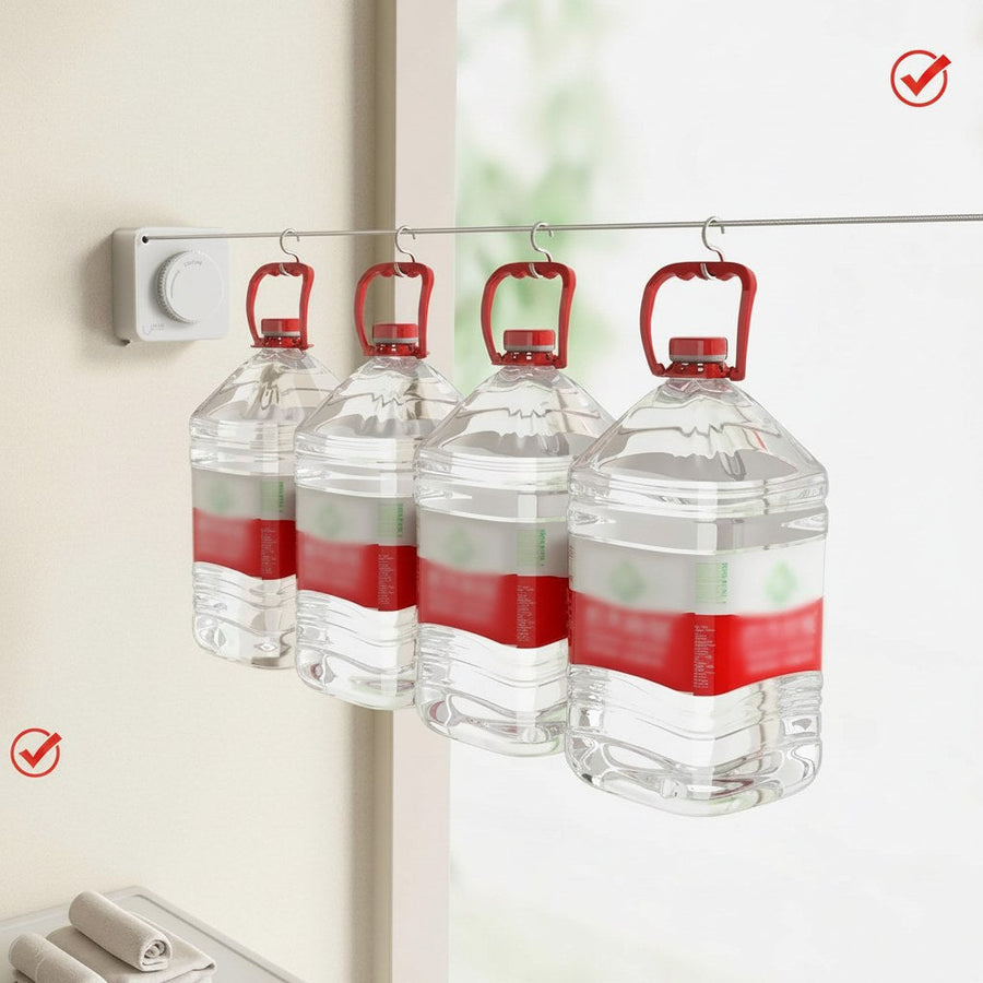 Heavy load test with several bottles hanging from the line