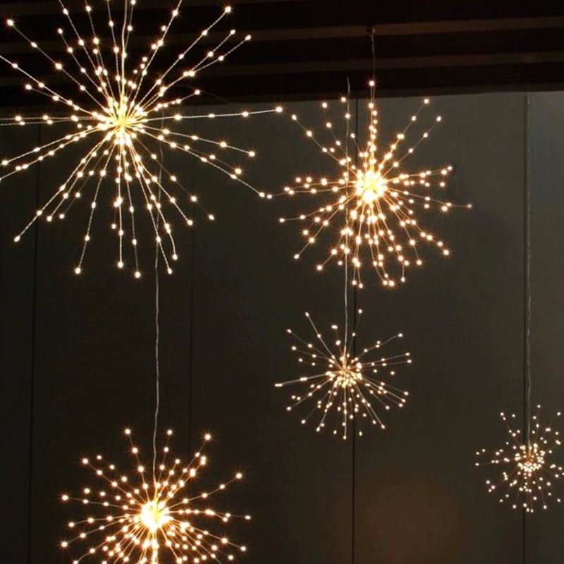 LED firework star hanging indoors
