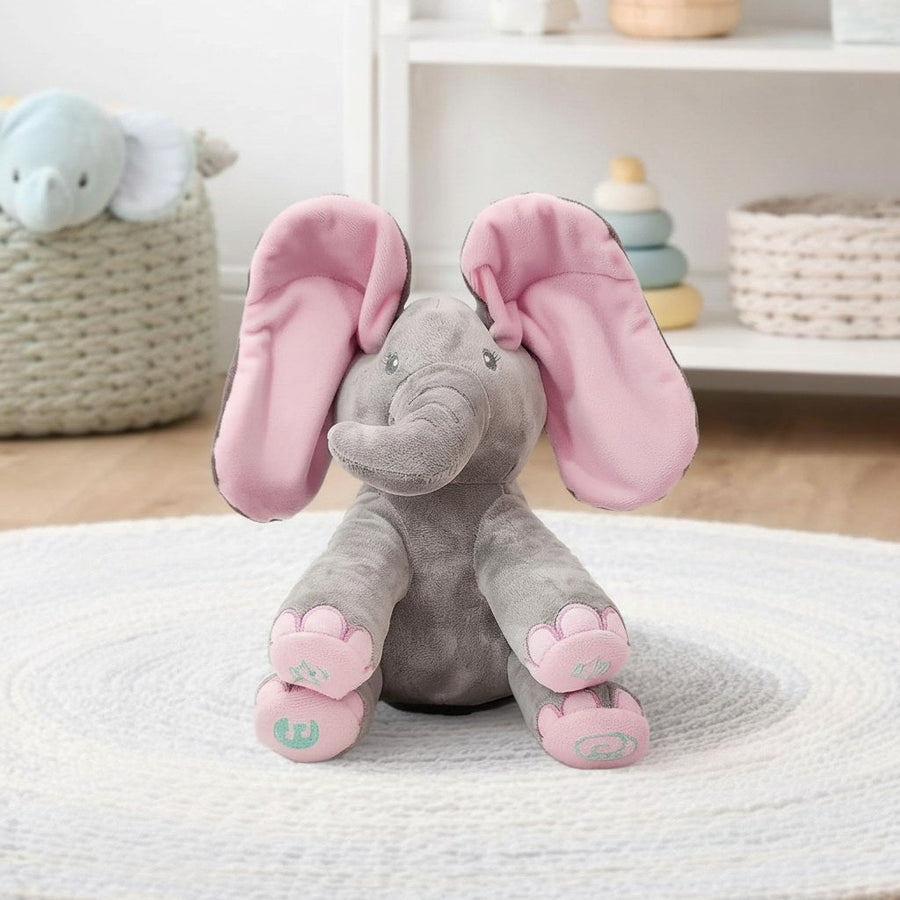 Singing elephant baby toy in a nursery setting