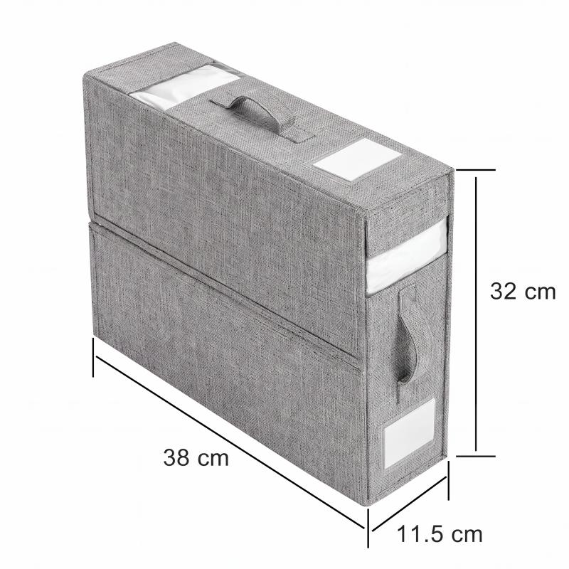 Gray fabric storage organizer with clear window and handle