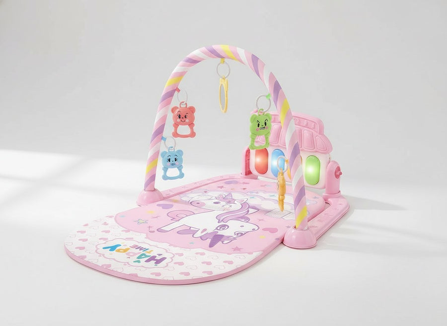 Baby kick piano activity gym with rainbow arch and hanging animal toys