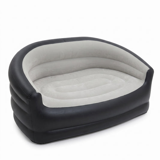 Inflatable double sofa in charcoal gray on white background