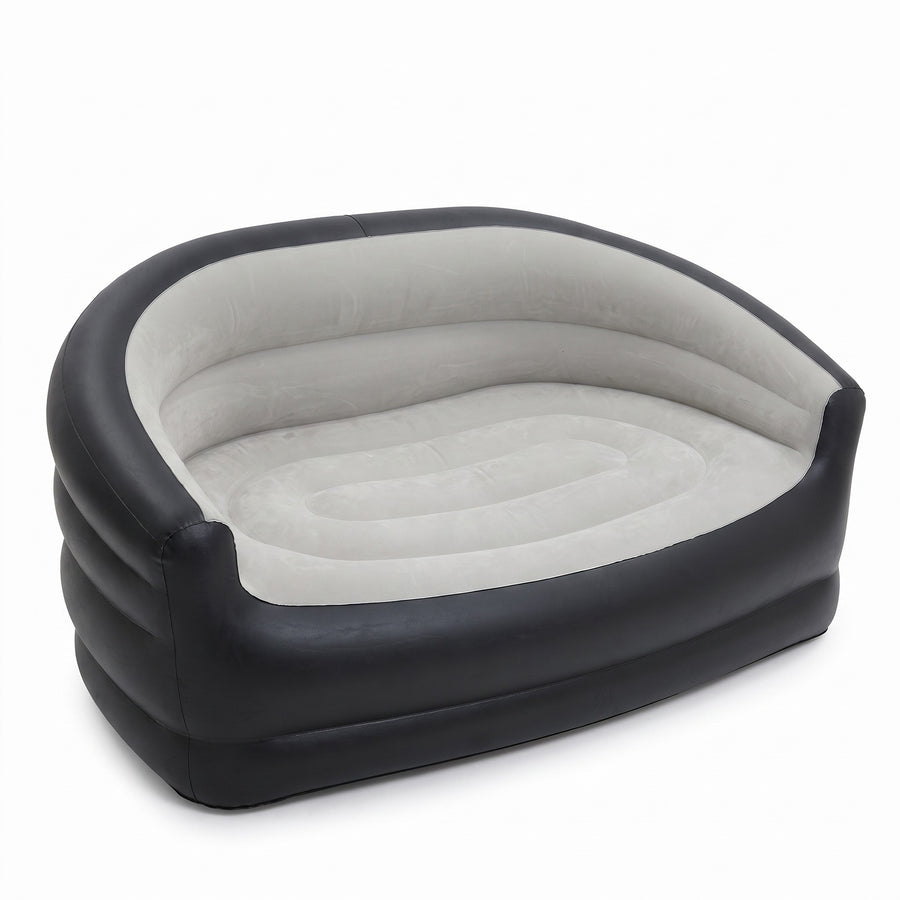 Inflatable double sofa in charcoal gray on white background
