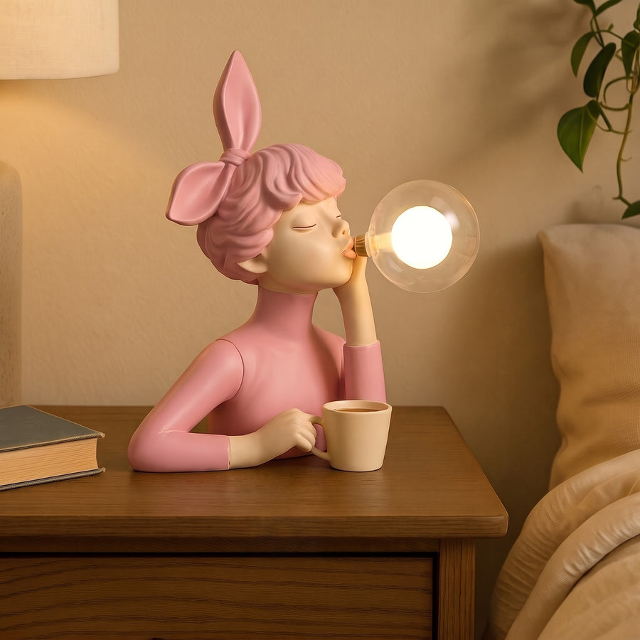 Glowing Bubble Girl Figurine Table Lamp in pink