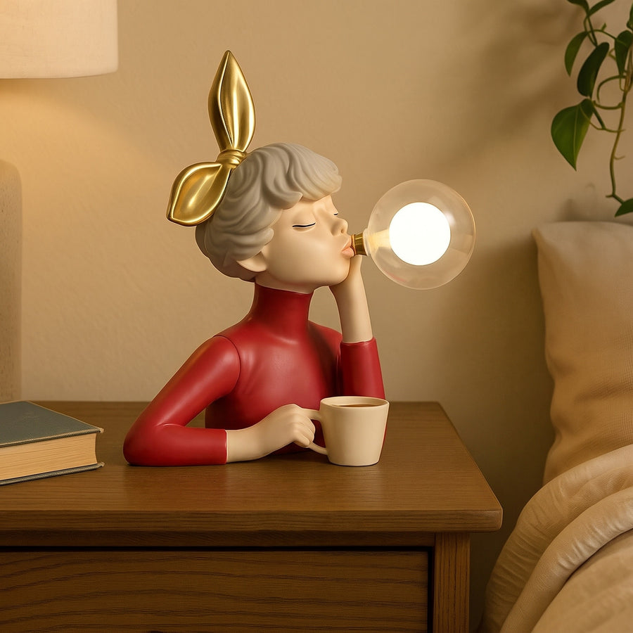 Glowing Bubble Girl Figurine Table Lamp in red