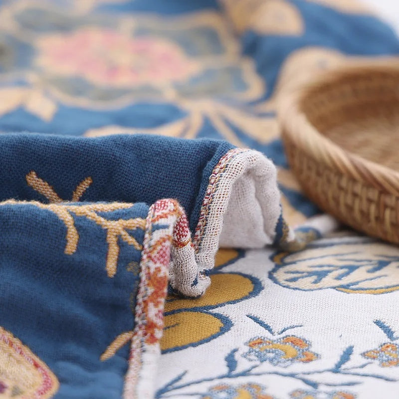 Rustic boho patterned throw blanket laid flat