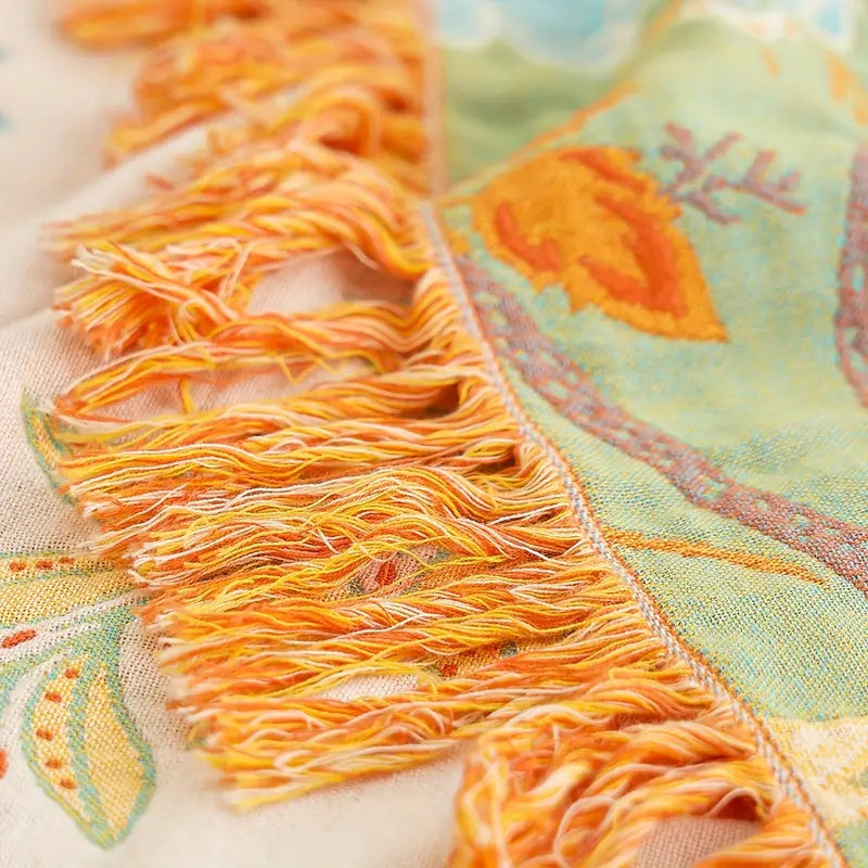 Corner detail of the rustic floral throw blanket