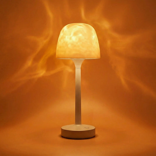 Aurora effect projection table lamp on display
