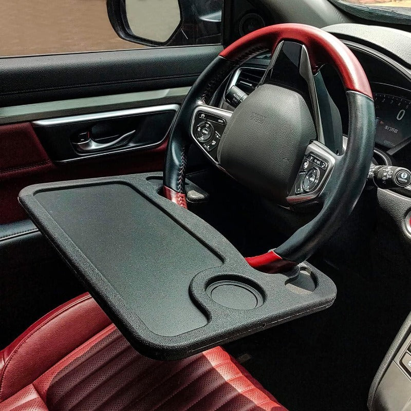 Black steering wheel desk mounted on the wheel