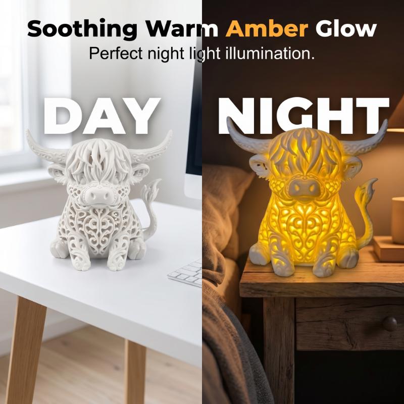 Table lamp day and night — unlit during the day and glowing warmly at night