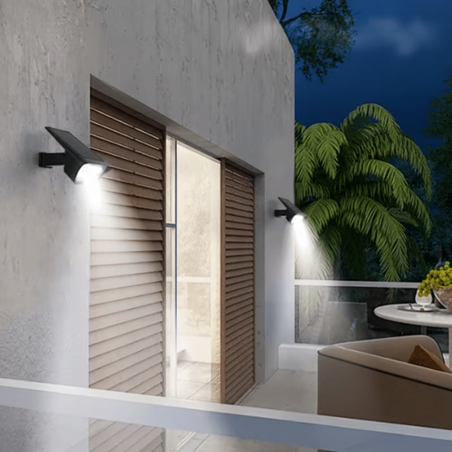 Solar light mounted on a house wall with cool LED light