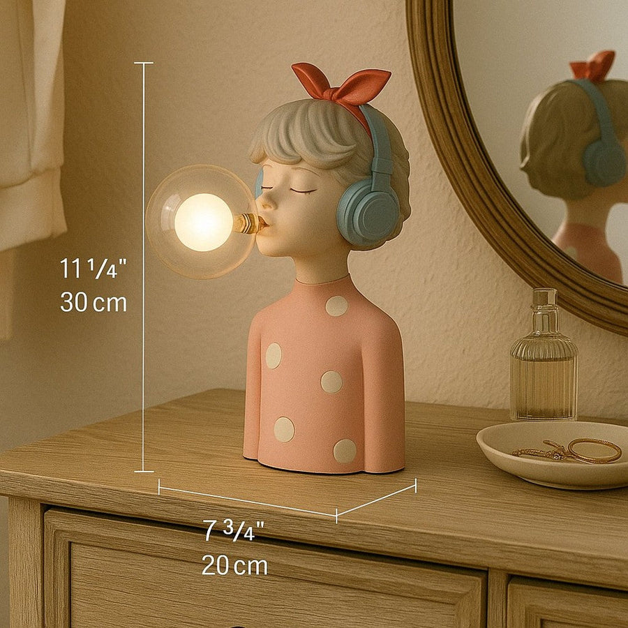 Music figurine table lamp with headphones, 11.8 in (30 cm) tall