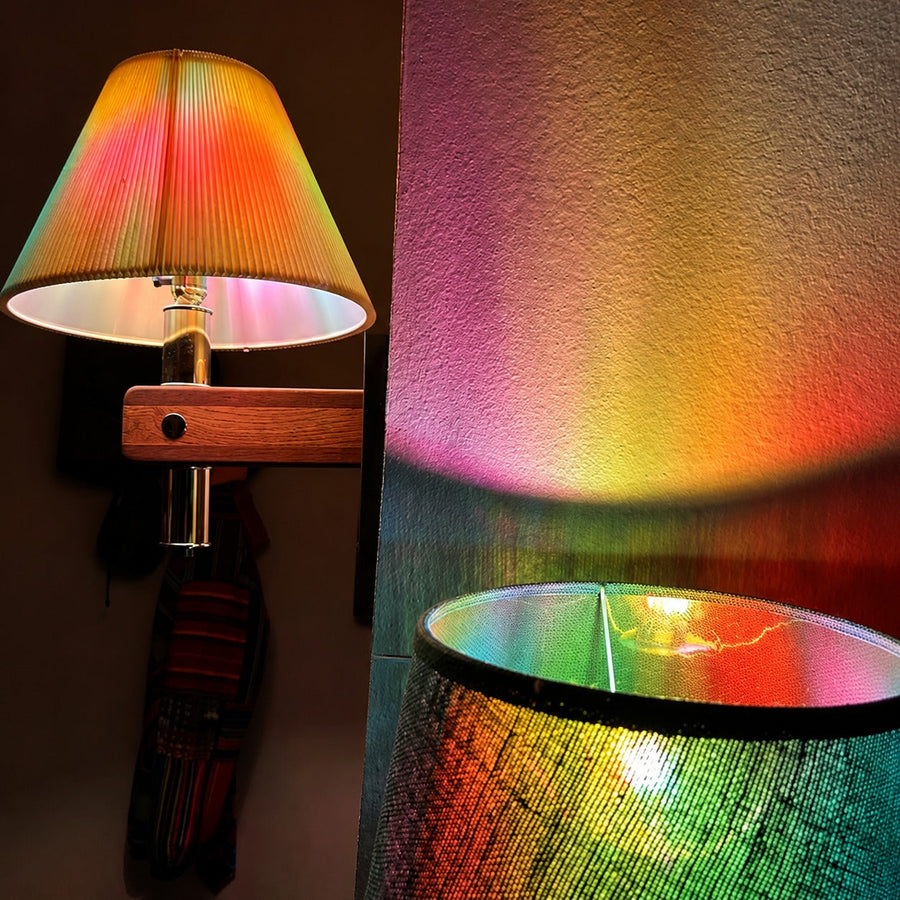 Leaded glass LED bulb glowing softly in a lamp
