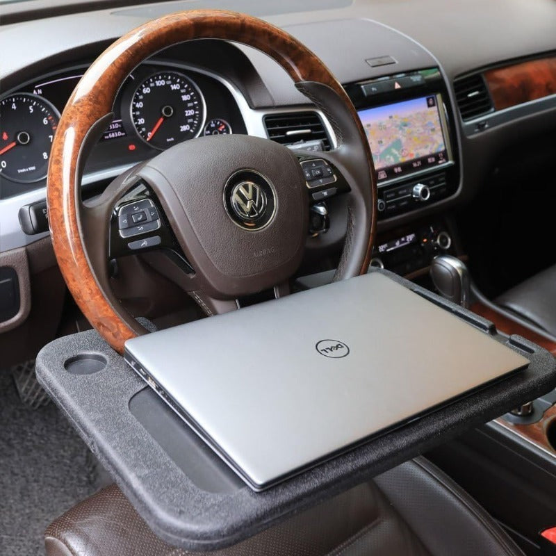 Black car desk with space for a laptop