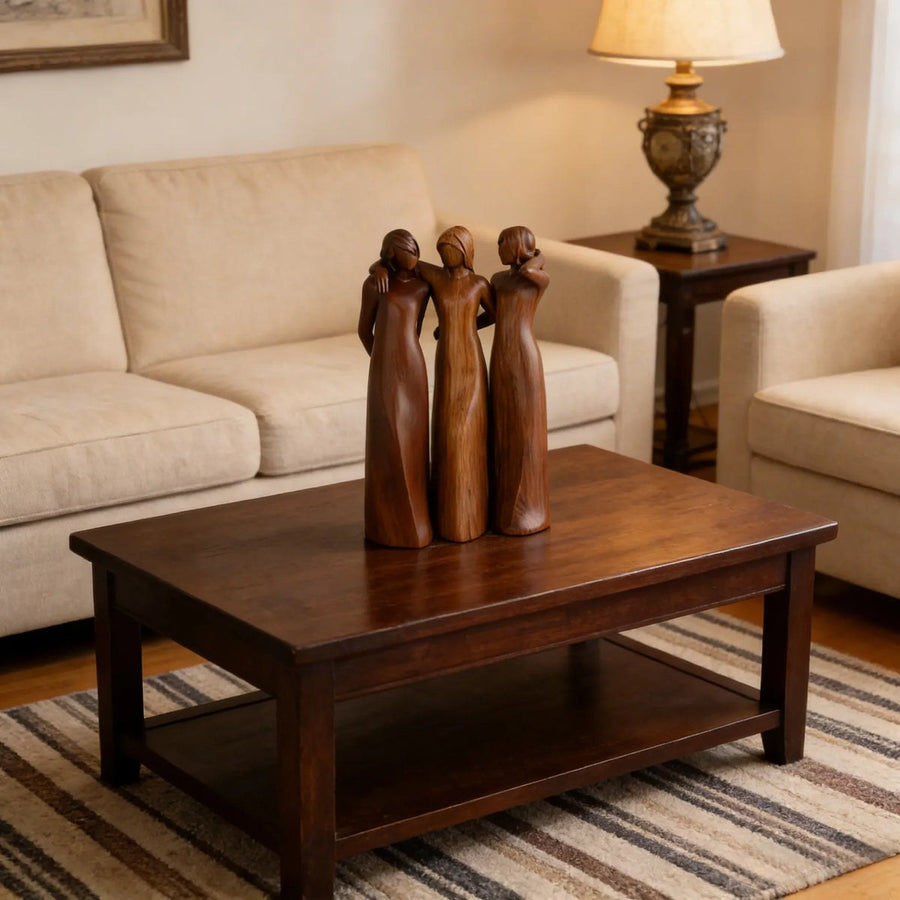 Sculpture figures on a living room table