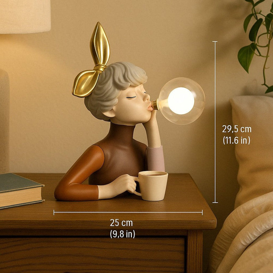Café figurine table lamp on a nightstand, 11.6 x 9.8 in (29.5 x 25 cm)