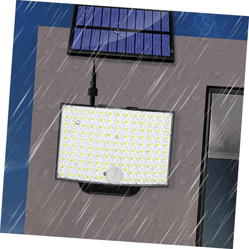 Waterproof solar light working outdoors in the rain.