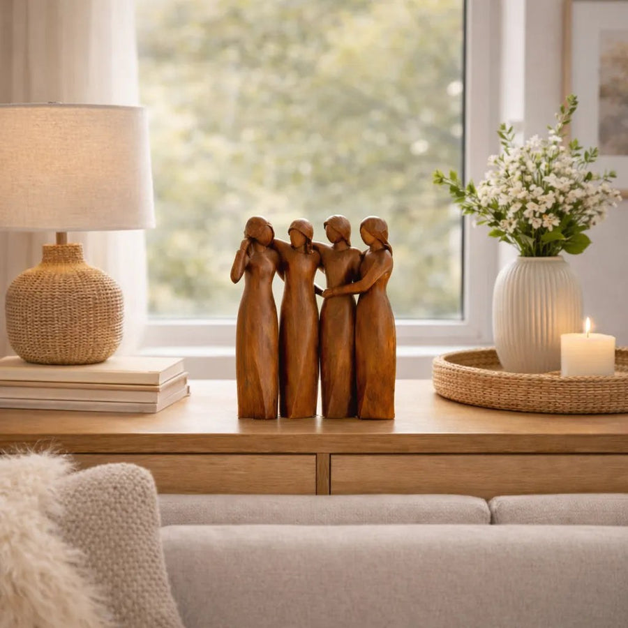 Sculpture with figures on a shelf