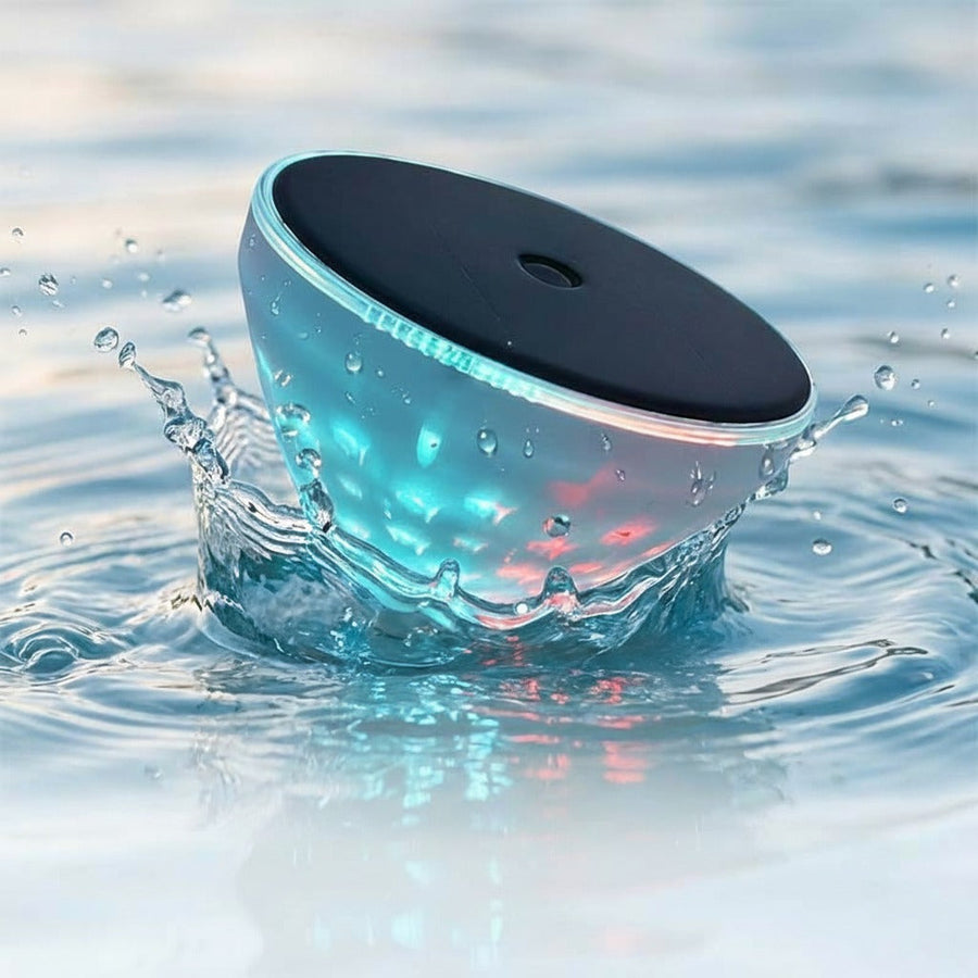 Pool light with water splash showing IP68 waterproof design