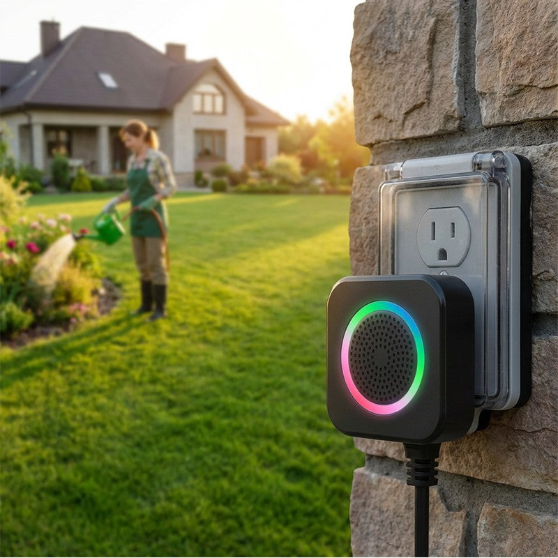 Wireless doorbell with colorful LED ring - mounted outdoors