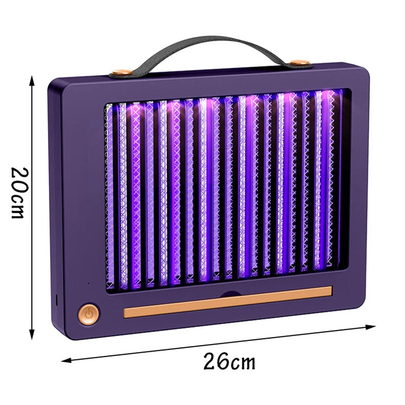 Purple electric mosquito zapper measuring 8 x 10 in (20 x 26 cm) with carry handle