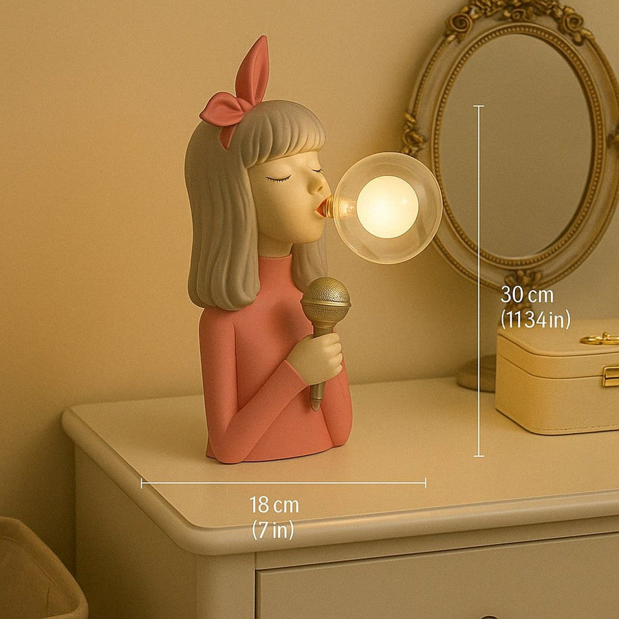 Microphone figurine table lamp on a dresser, 11.8 in (30 cm) tall
