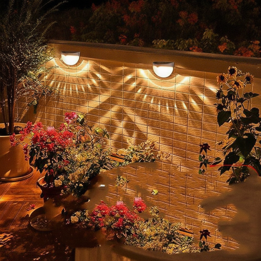 Decorative solar lights in a garden