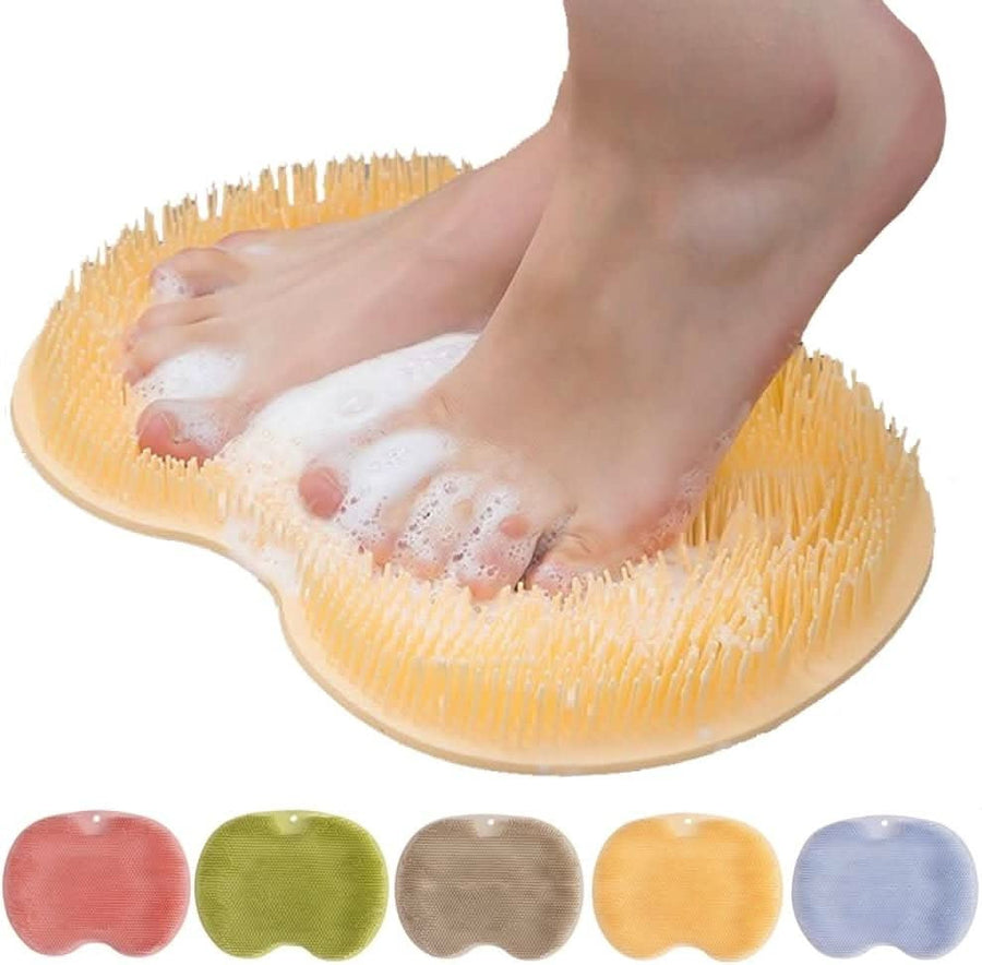 Yellow silicone foot scrubber mat with silicone bristles