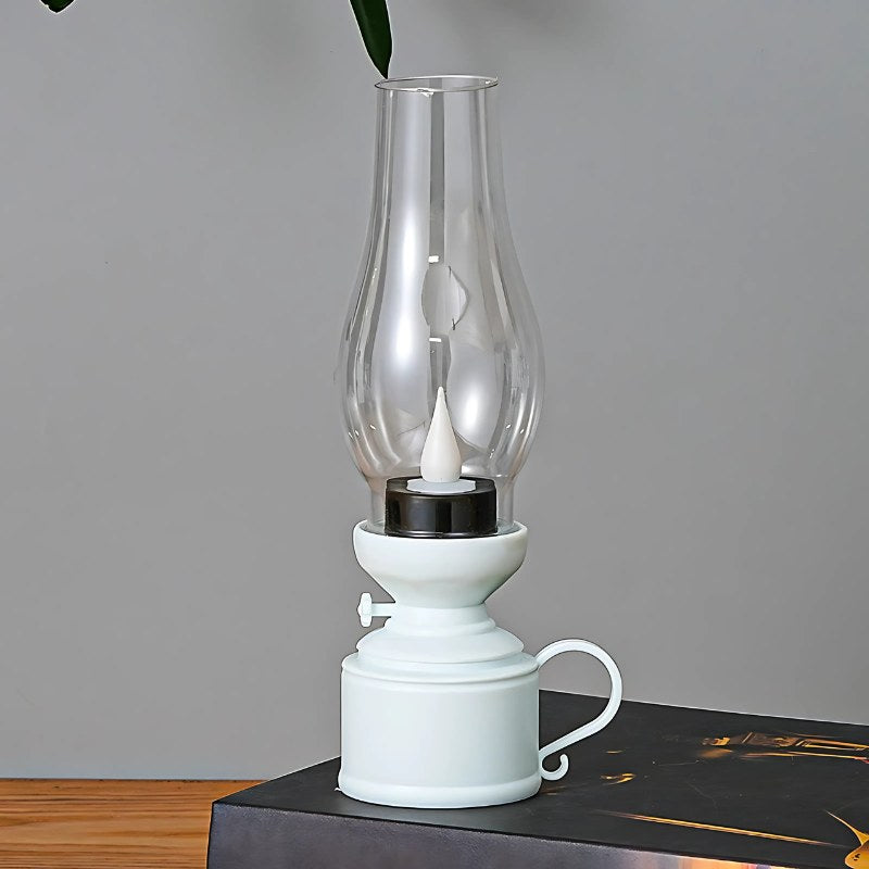 White water drop wick vintage LED oil lamp studio shot