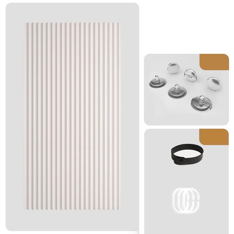 Accordion door curtain unfolded showing pleated fabric and accessories