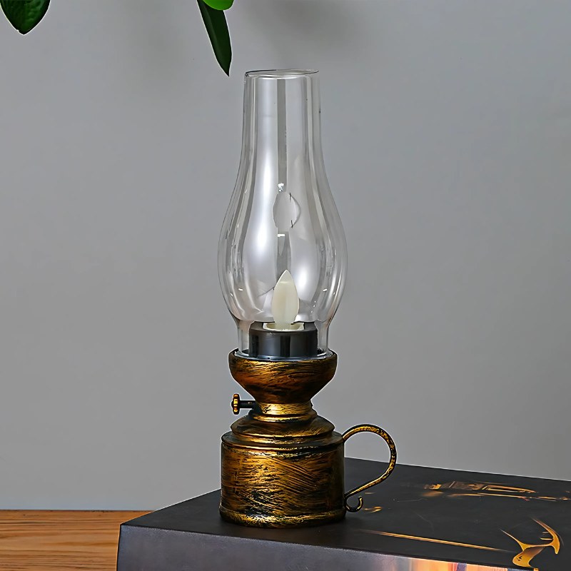 Bronze swing wick vintage LED oil lamp studio shot