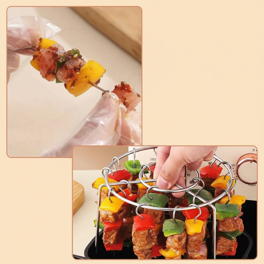 Assembled skewer rack shown from above with skewers spaced evenly