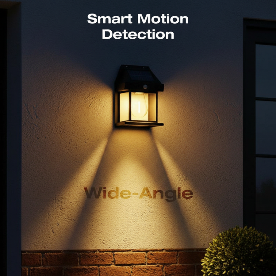 Motion sensor light beam on a house wall
