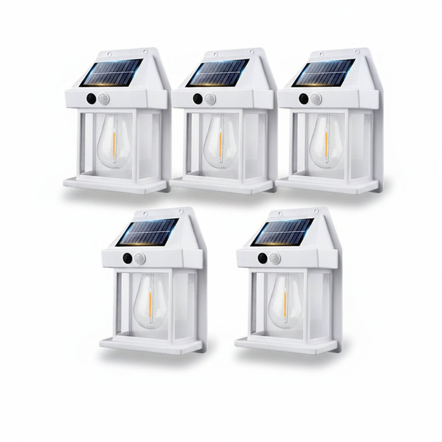 Five white solar lights – overview