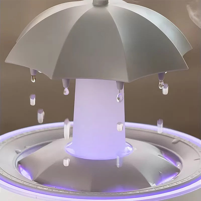 Close-up of the umbrella mechanism with raindrops
