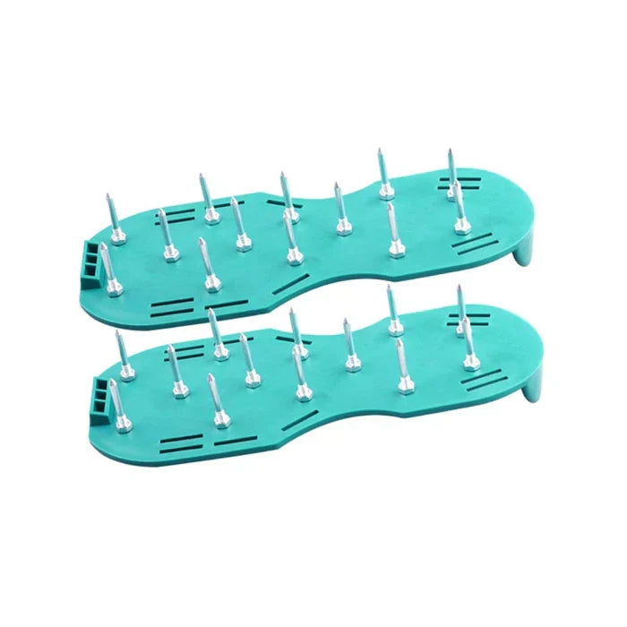 Close-up of the spiked sole on the lawn aerator shoe