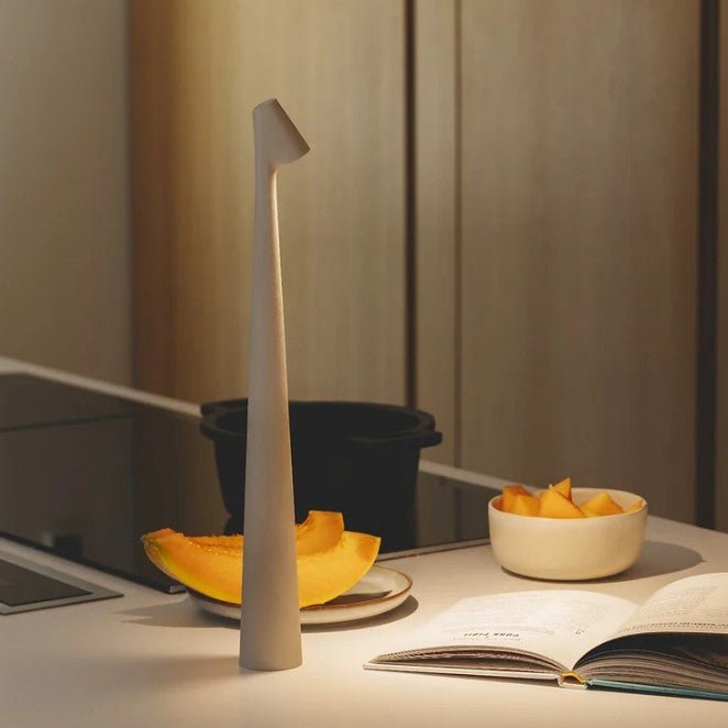 Minimalist LED table lamp in orange finish