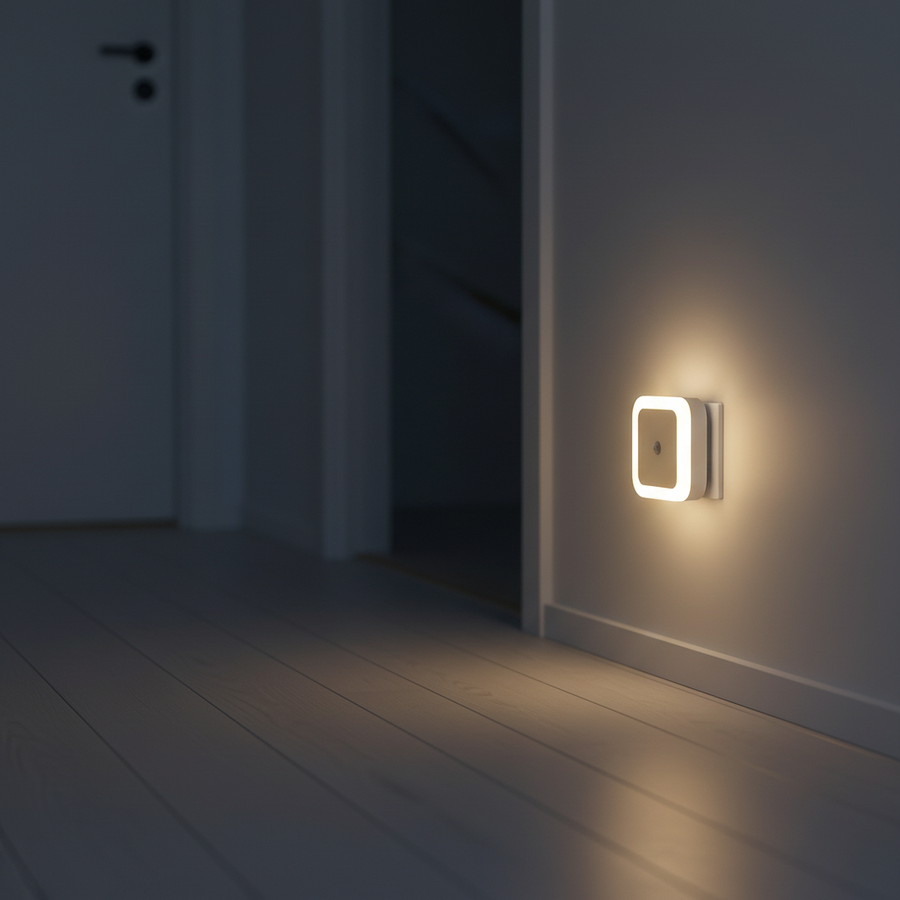 LED night light in the hallway at dusk