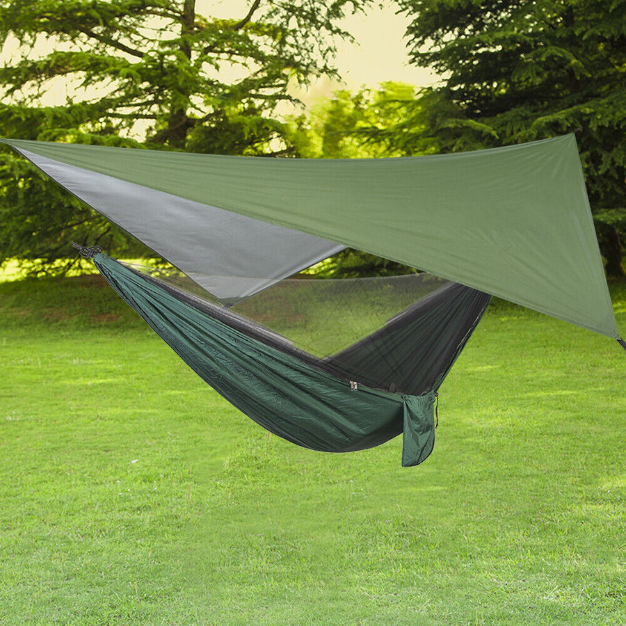 Close-up of the camping hammock with tent fabric