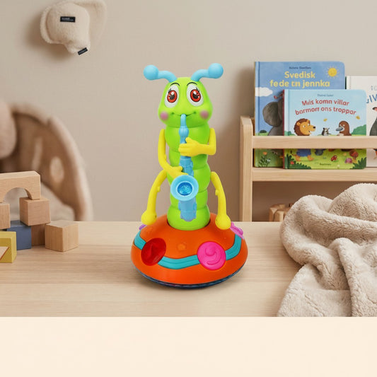 Dancing saxophone caterpillar toy – lifestyle image in a nursery