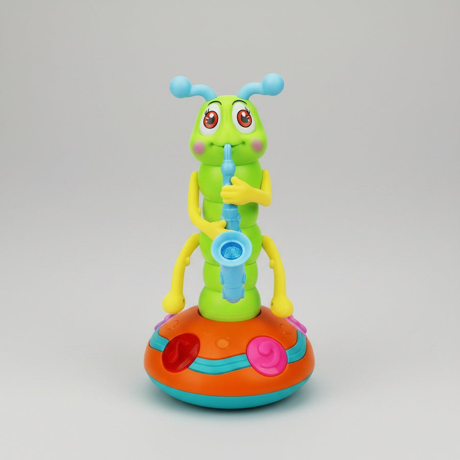Dancing saxophone caterpillar toy – studio image