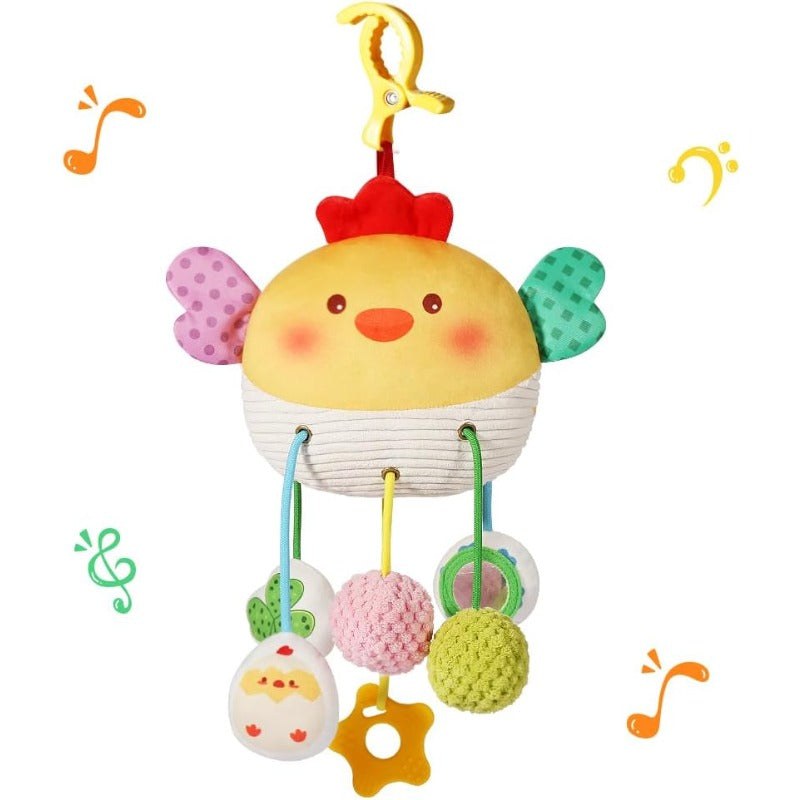 Sensory hanging toy chicken design on white background
